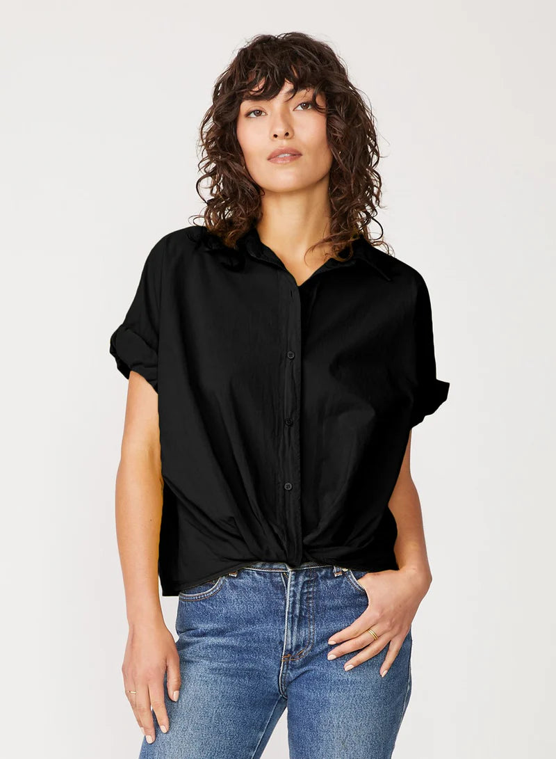 Voile S/S Cropped Twist Shirt- Black
