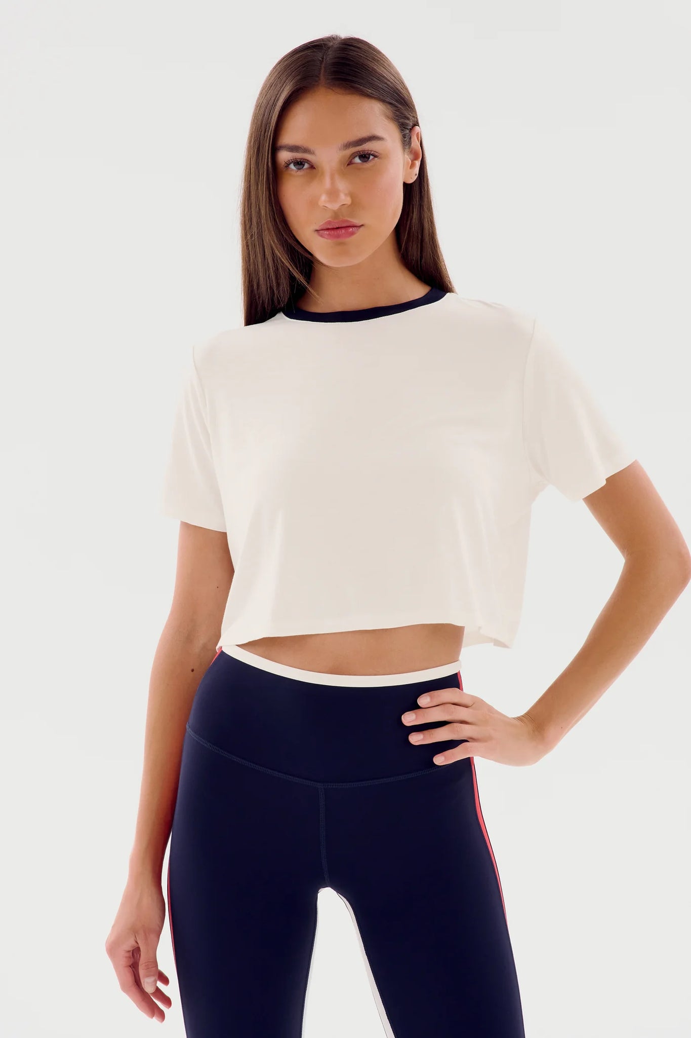 Djuna Crop Ringer- White/Indigo