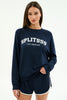 Andie Oversized Fleece Varsity Graphic Sweatshirt- Indigo