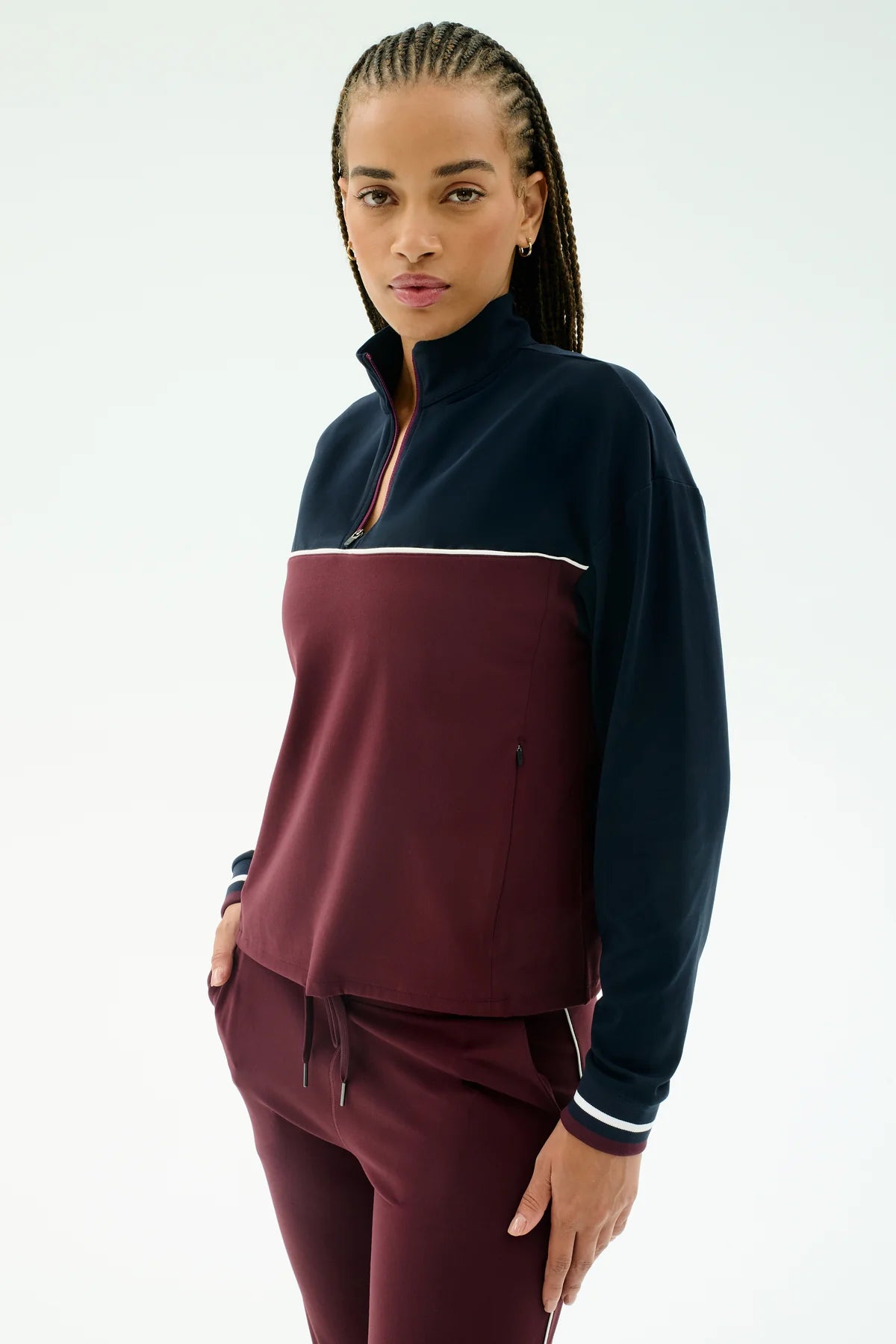 Millie Airweight Half Zip- Dark Cherry/Indigo