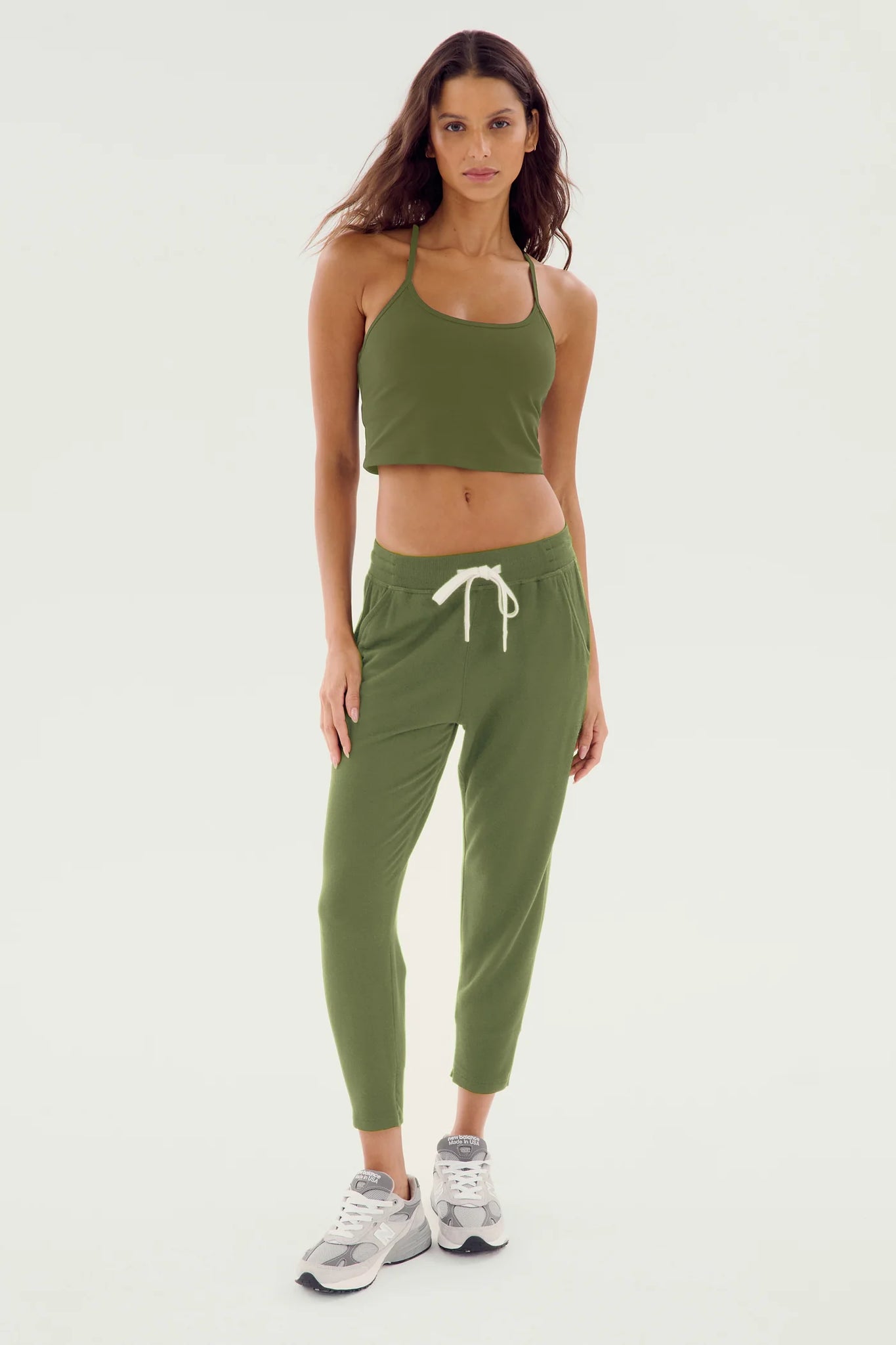 Reena Fleece 7/8 Sweatpant- Olive/Off White