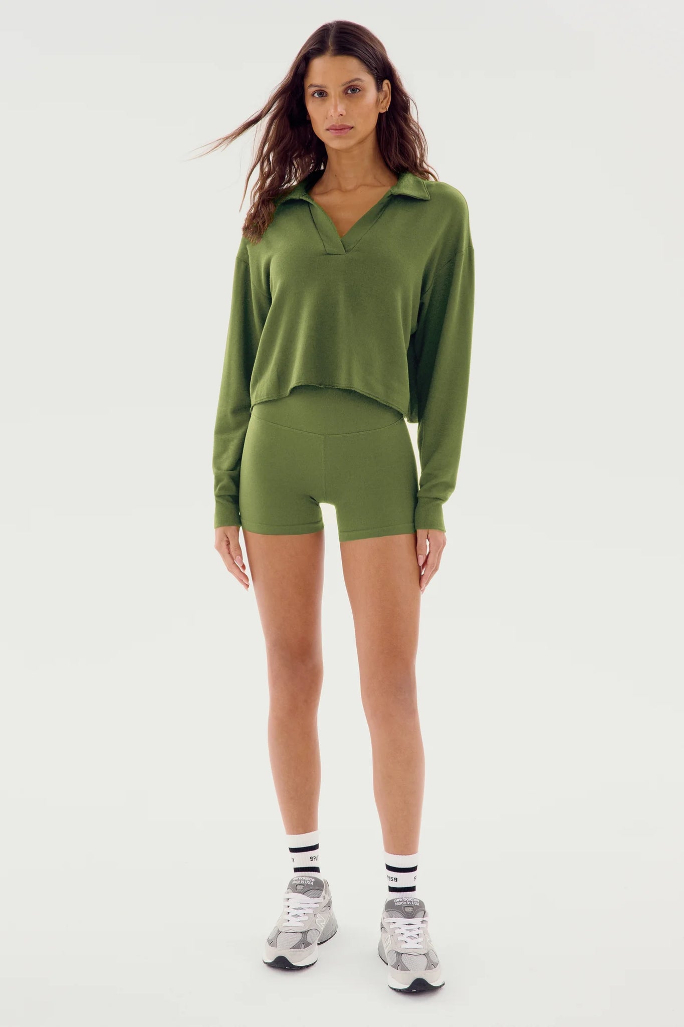 Joan Fleece Polo Sweatshirt- Olive