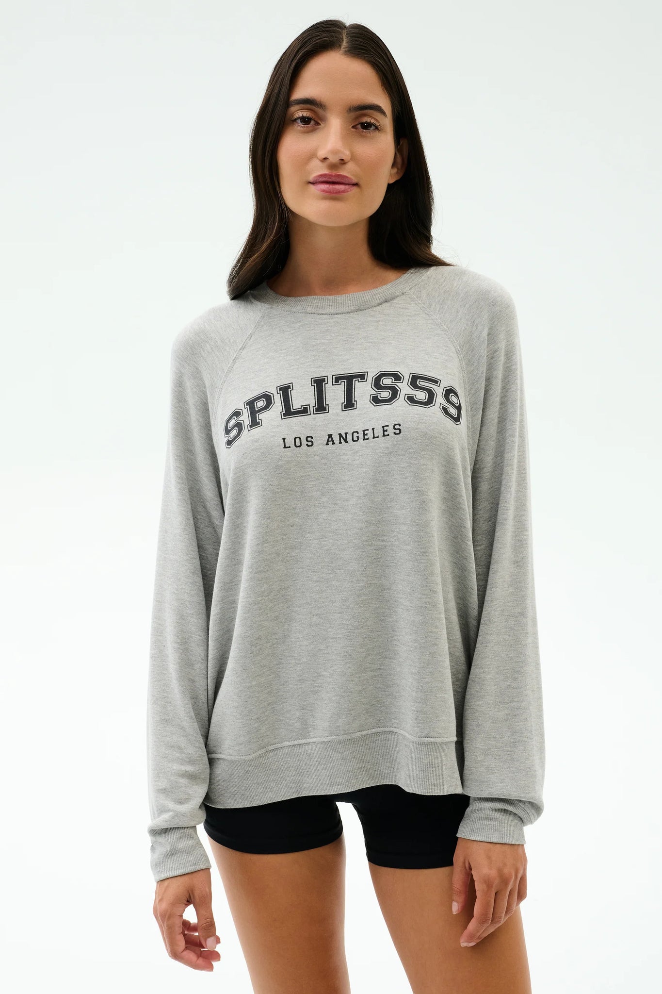 Andie Oversized Fleece Varsity Graphic Sweatshirt- Heather Grey