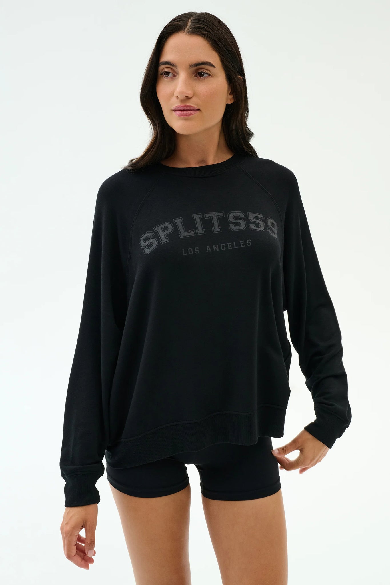 Andie Oversized Fleece Varsity Graphic Sweatshirt- Black