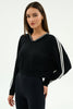 Ellie Fleece V Neck Sweatshirt- Black/White