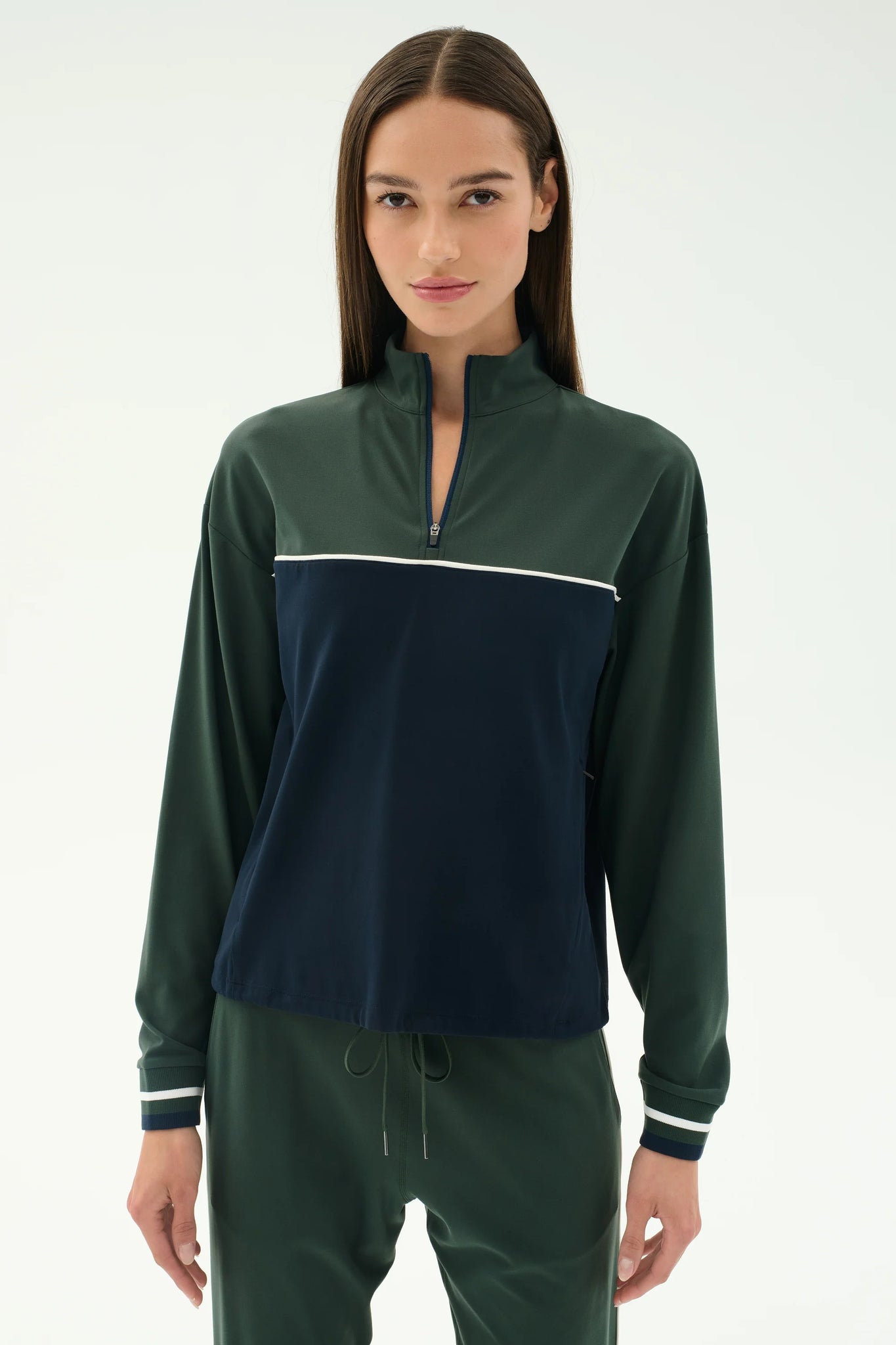 Millie Airweight Half Zip- Military/Indigo
