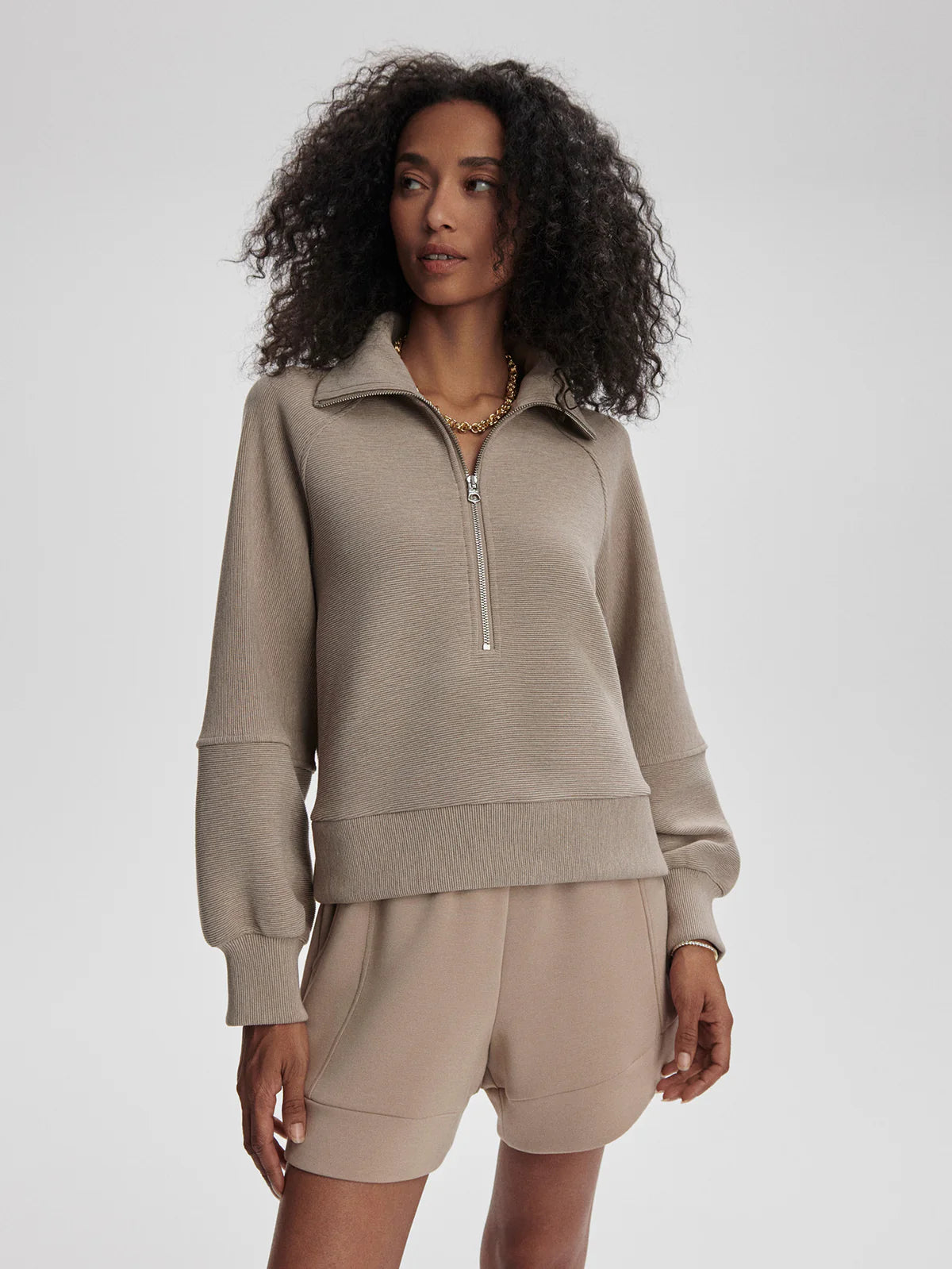 Milano Half Zip Sweat- Taupe Marl