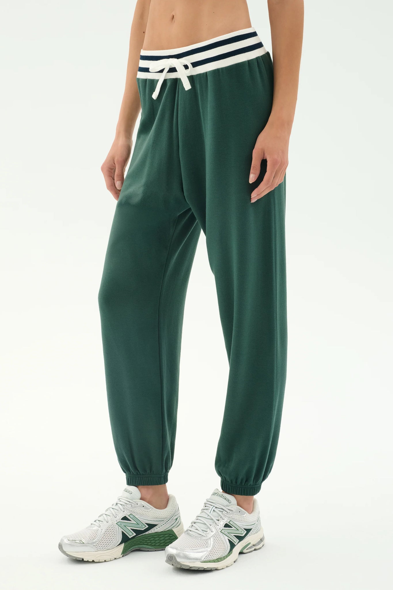 Andie Oversized Fleece Sweatpant W/ Stripe- Military
