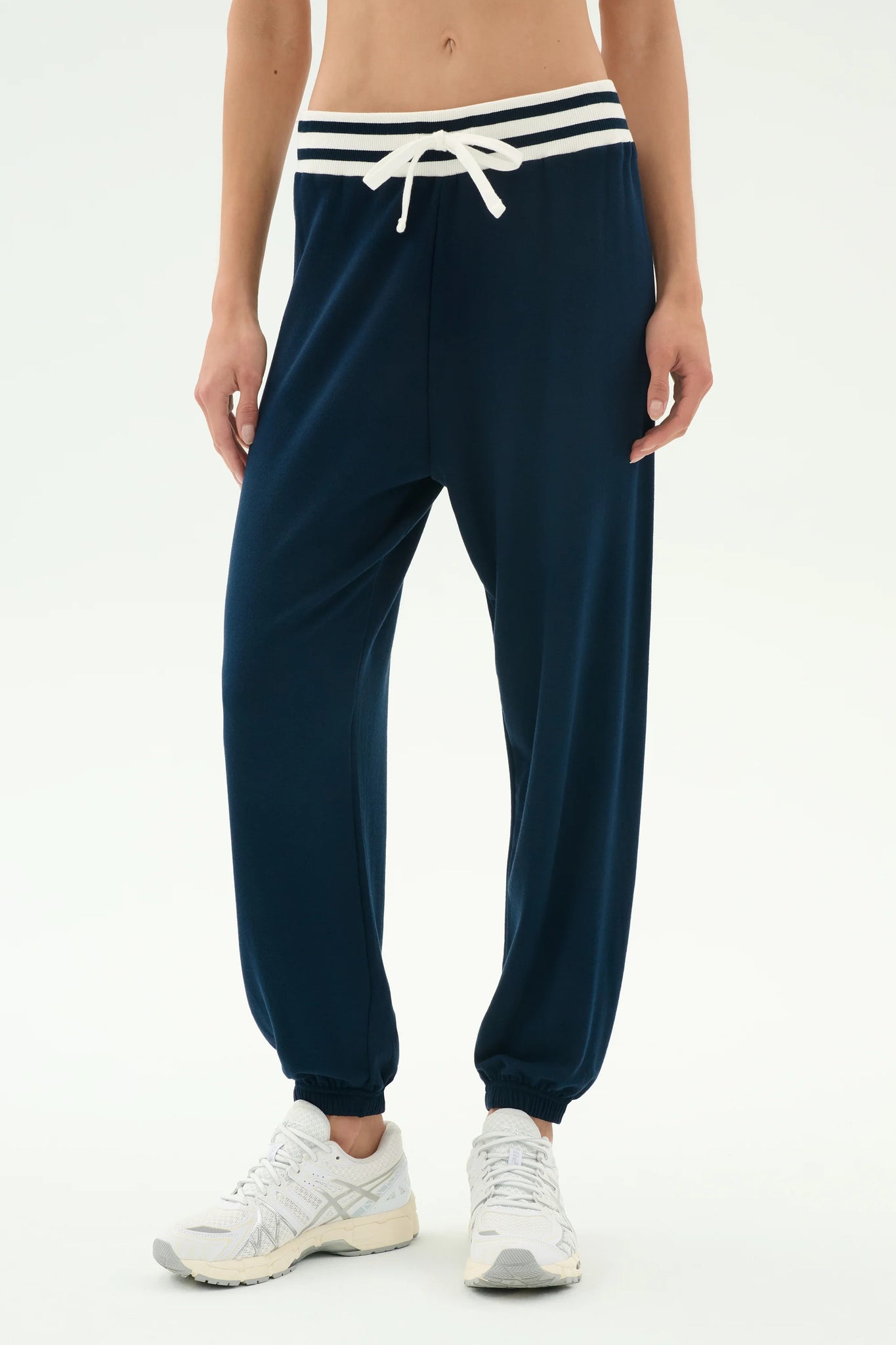 Andie Oversized Fleece Sweatpant W/ Stripe- Indigo