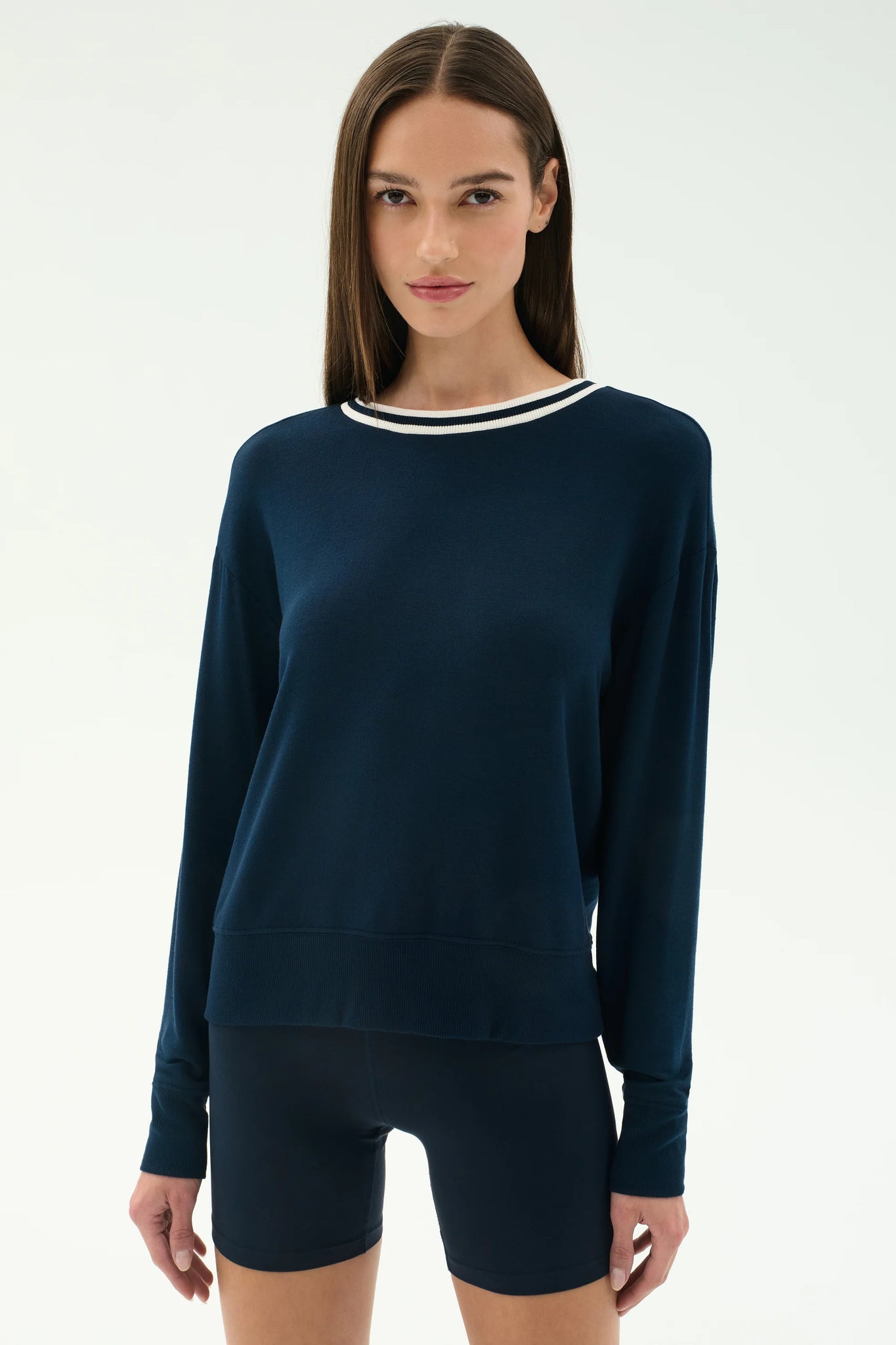 Sonja Fleece Sweatshirt W/ Stripe- Indigo