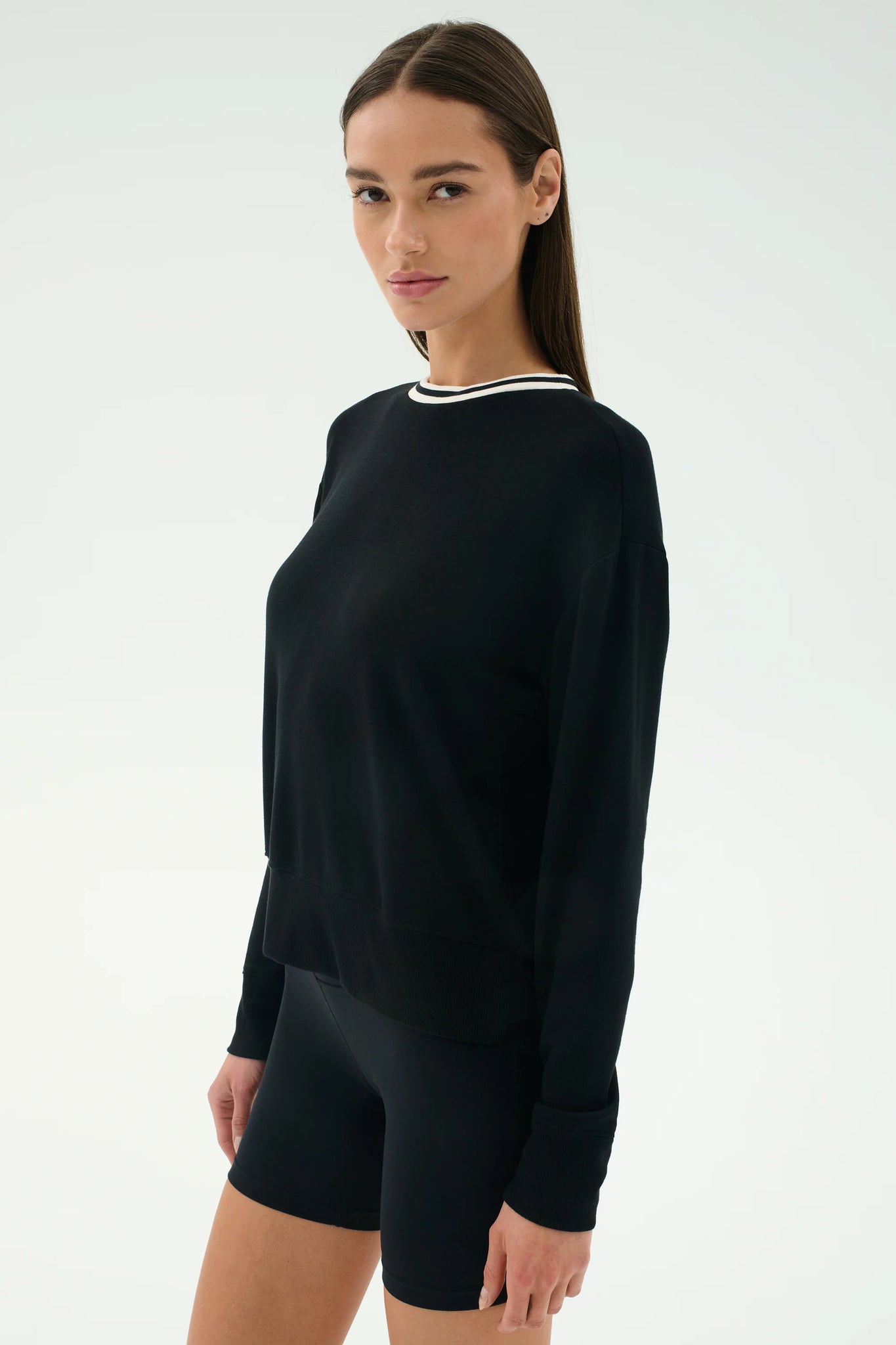 Sonja Fleece Sweatshirt W/ Stripe- Black