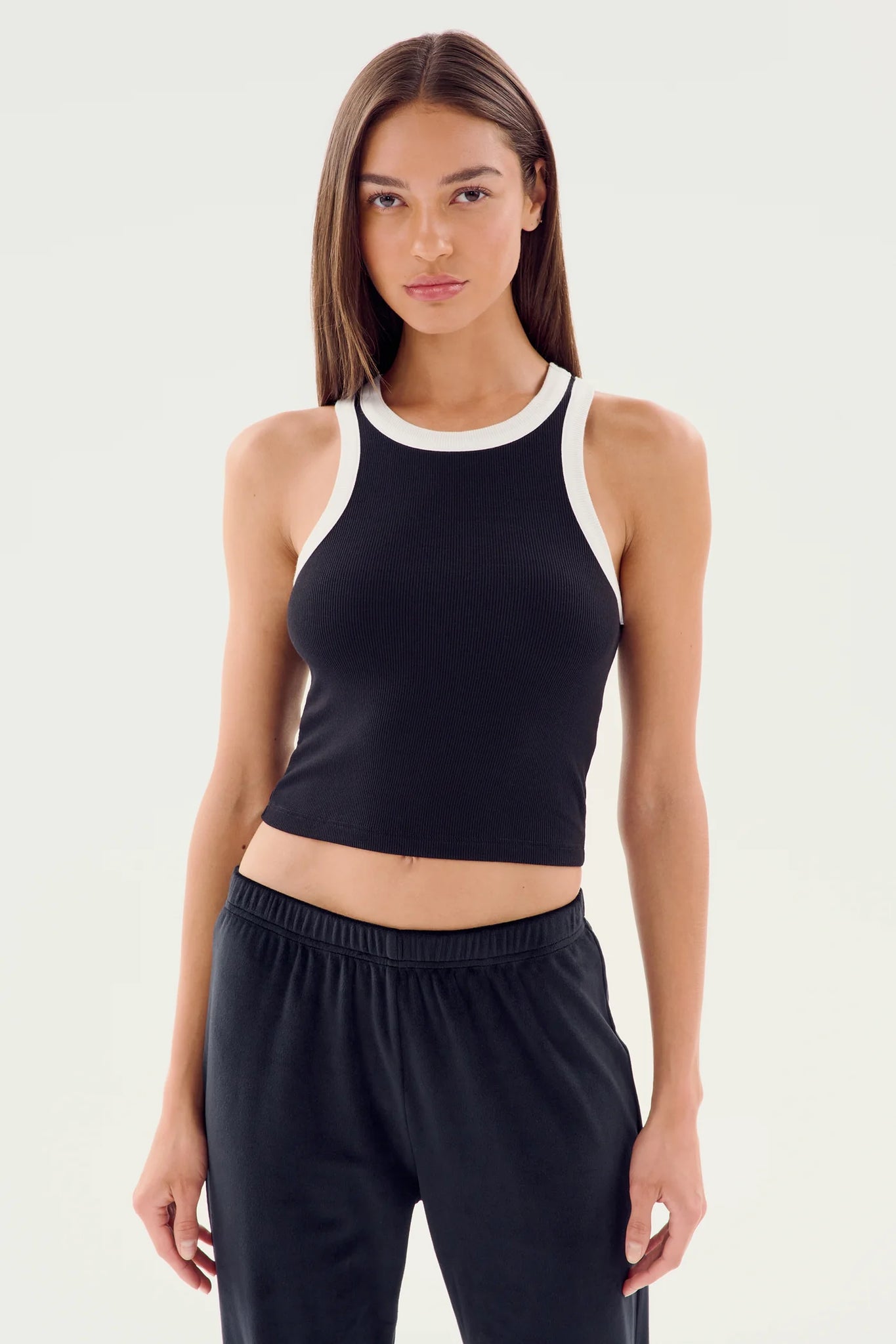 Kiki Rib Crop Tank- Black/White