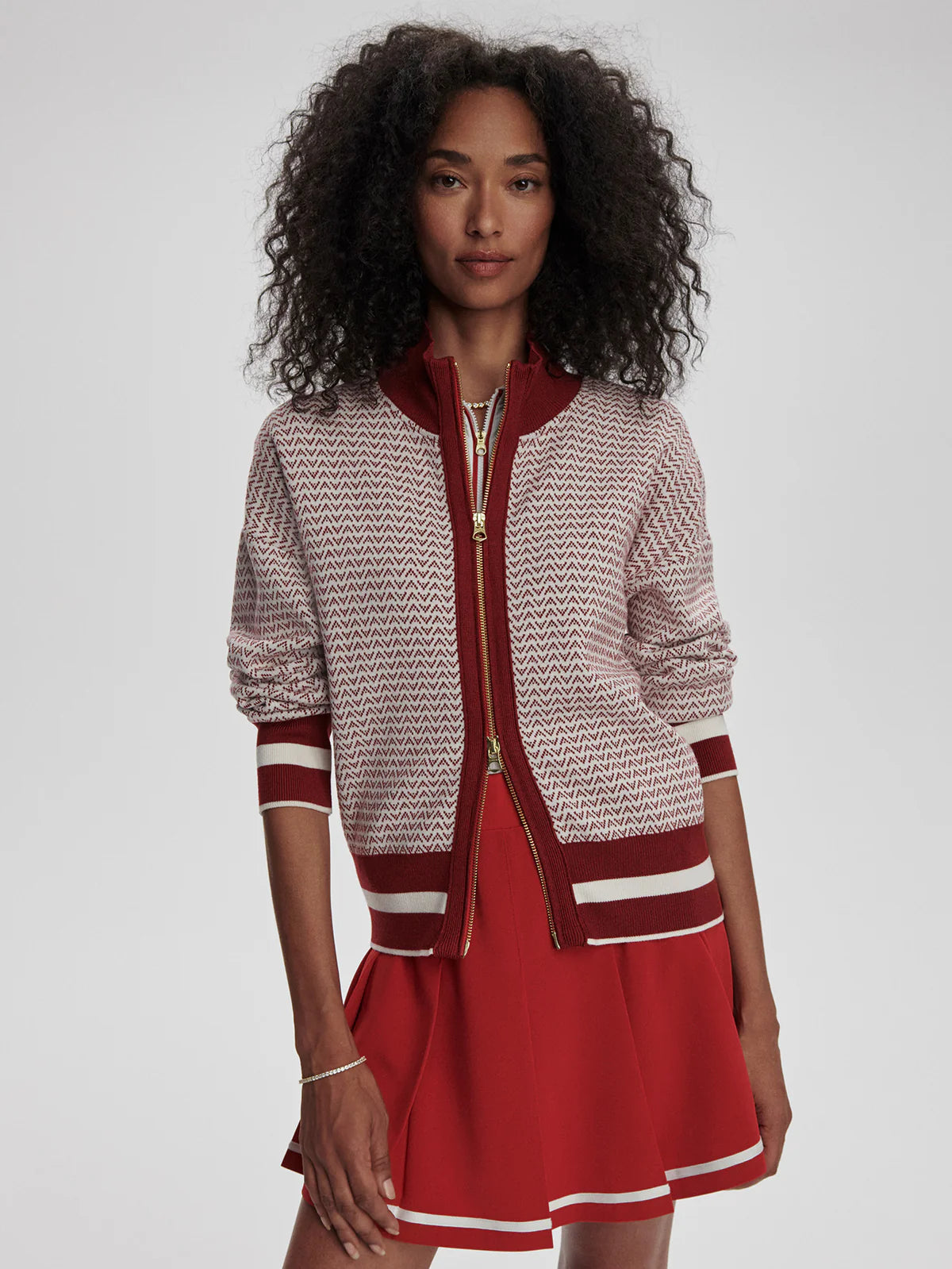 Walter Knit Jacket- Red Dahlia/ White