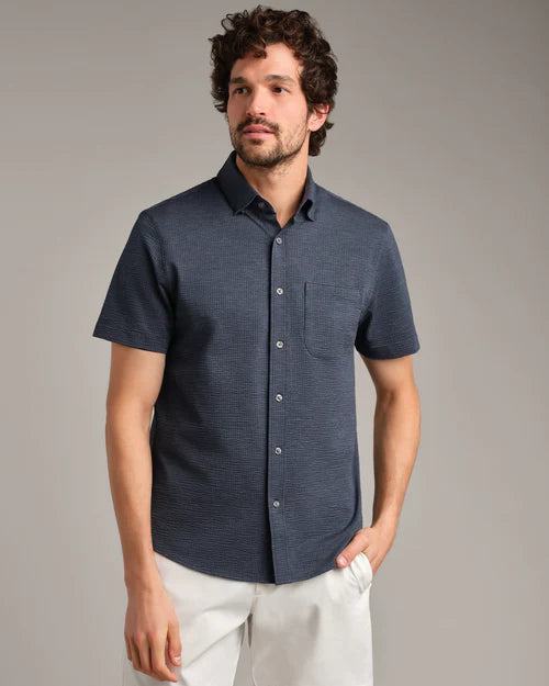 Commuter Seersucker Short Sleeve Button Down- Navy Chambray