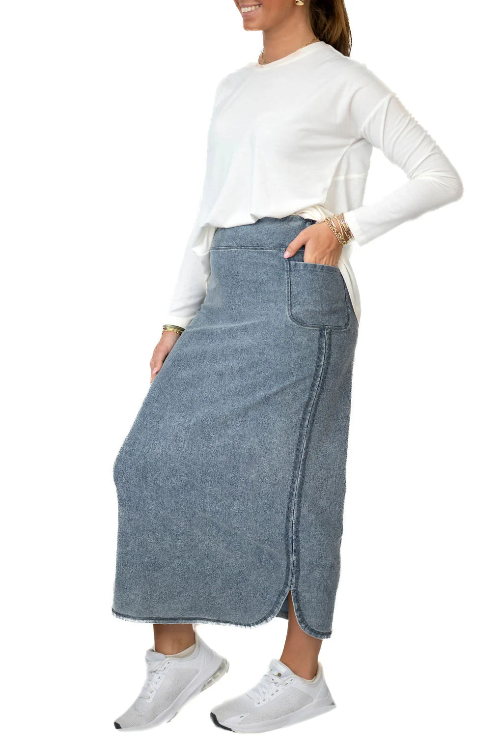 Flex Denim Maxi Skirt