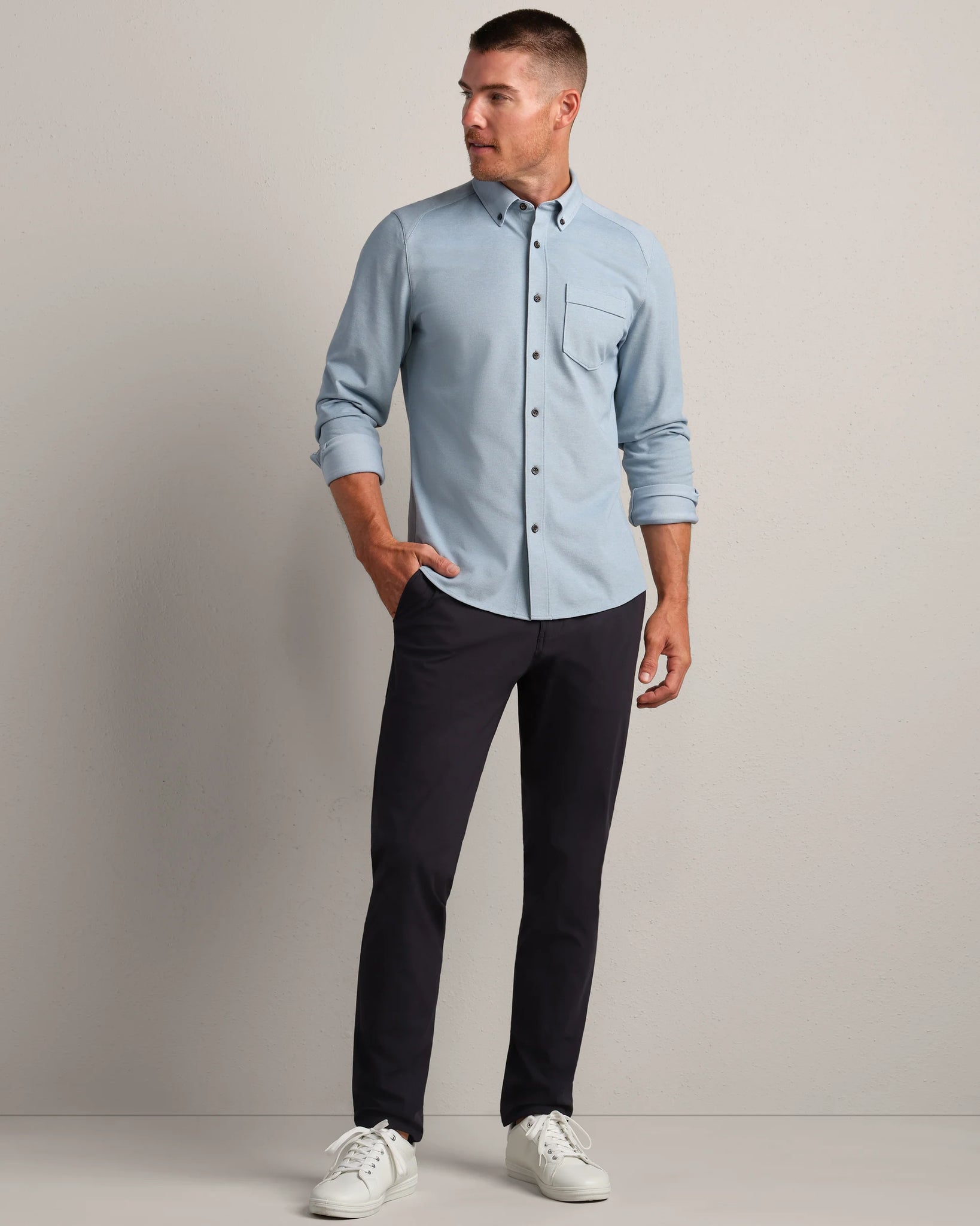 Effortless Oxford Button Down- Mountain Blue Heather