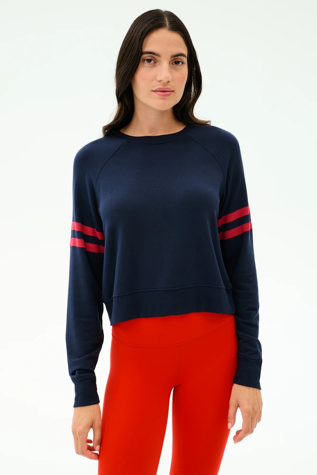Brooks Stripe Fleece Sweatshirt- Indigo/Lotus Red