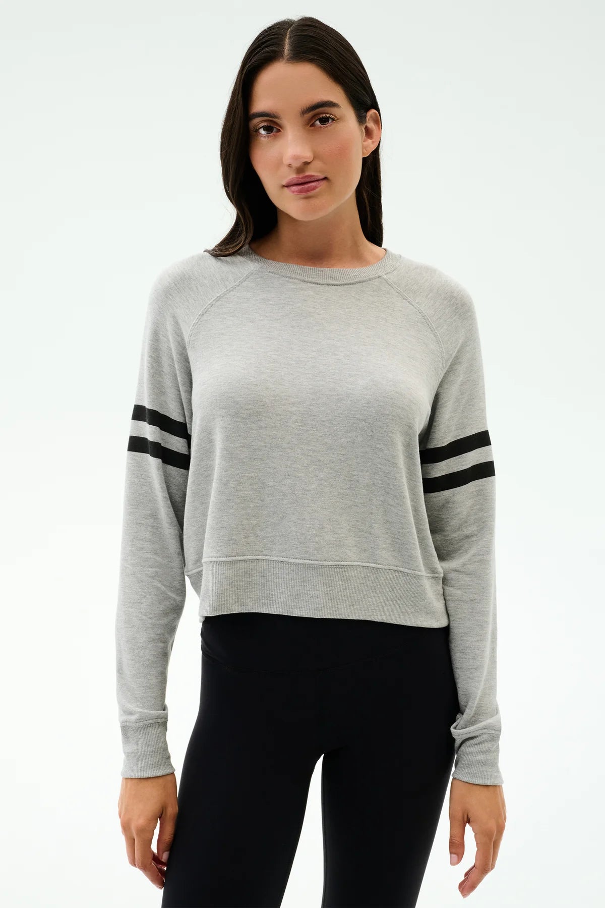 Brooks Stripe Fleece Sweatshirt- Heather Grey/Black