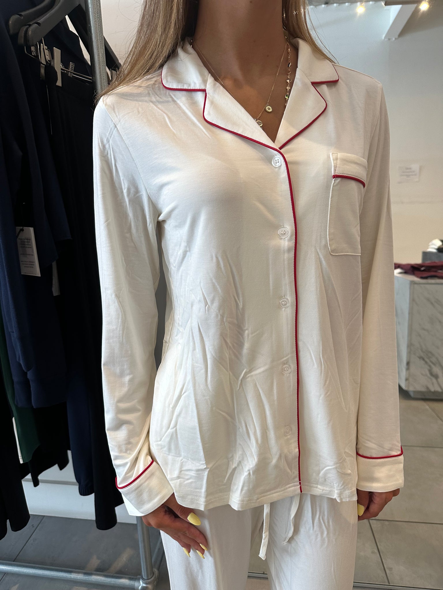Off White/Red Adult Pajamas