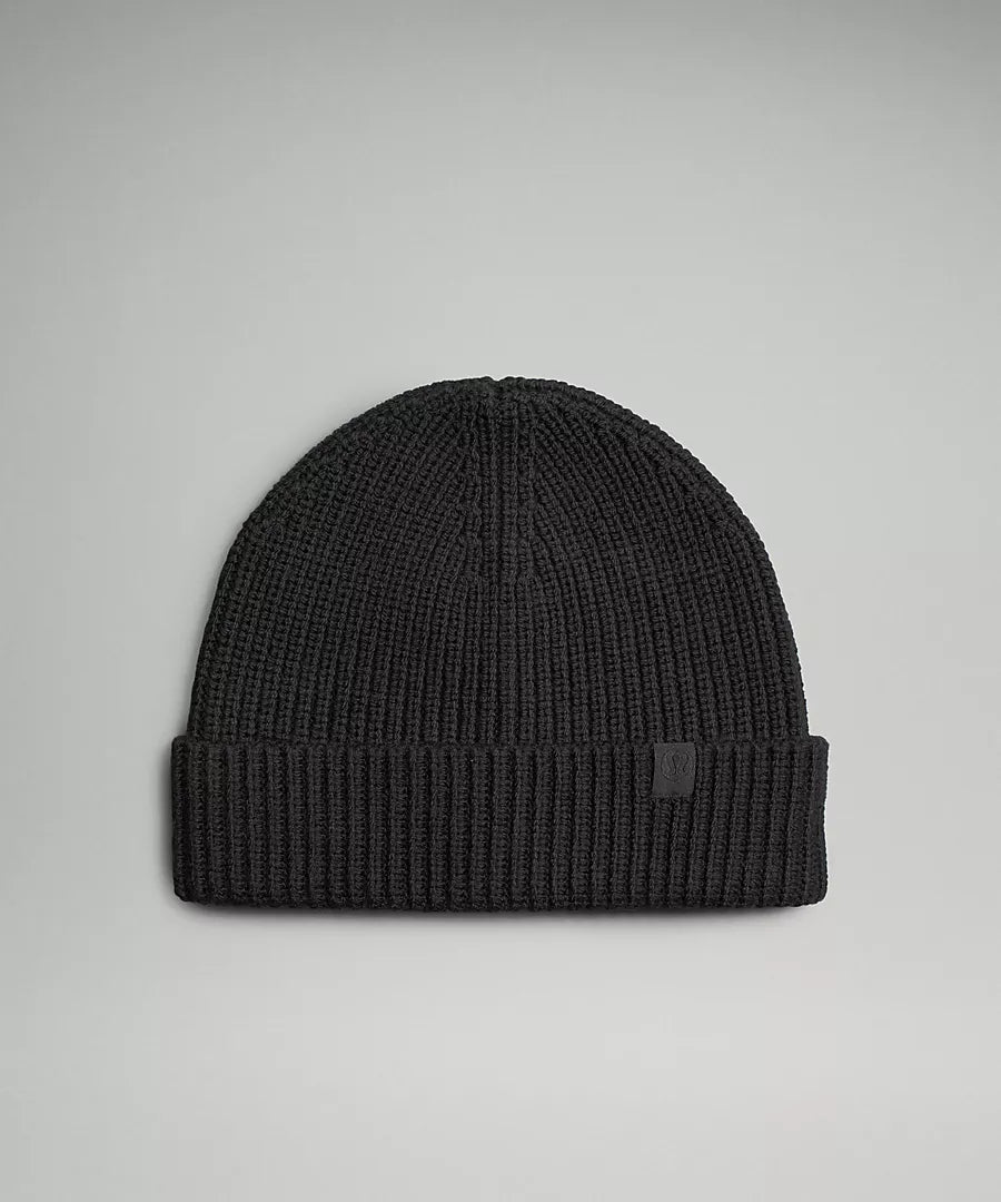 Close-Fit Wool-Blend Ribbed Knit Beanie- Black