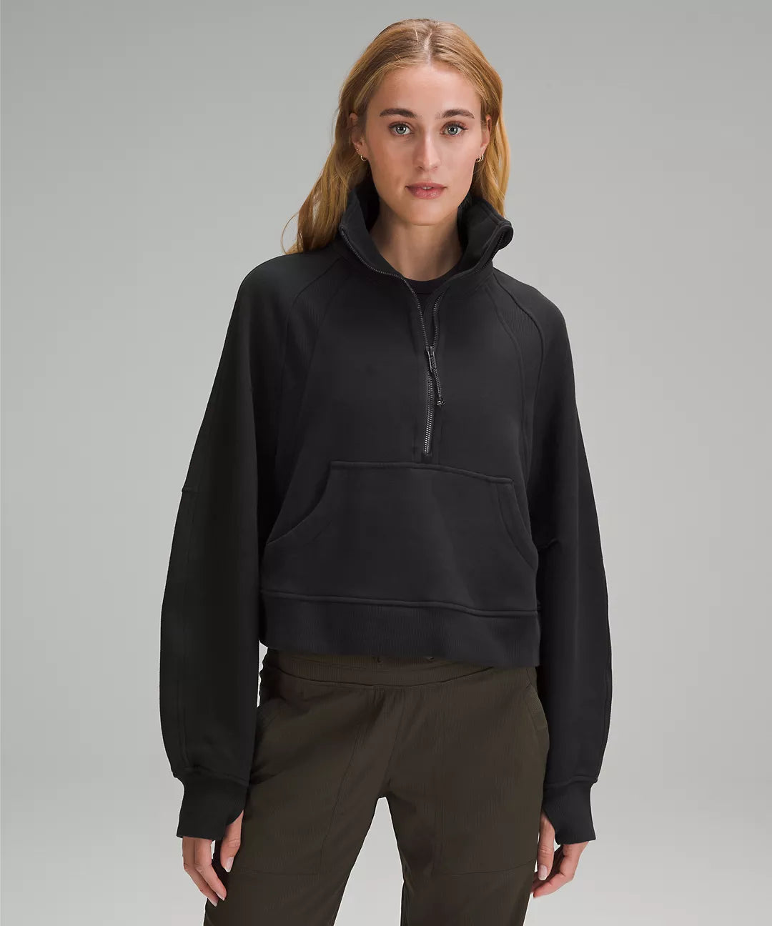 Scuba Oversized Funnel Neck Half Zip- Black