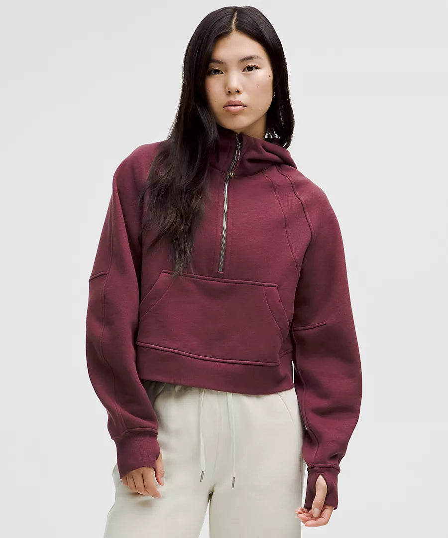 Scuba Oversized Half Zip Hoodie- Wine Berry