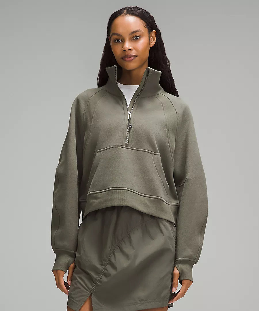 Scuba Oversized Funnel Neck Half Zip- Army Green