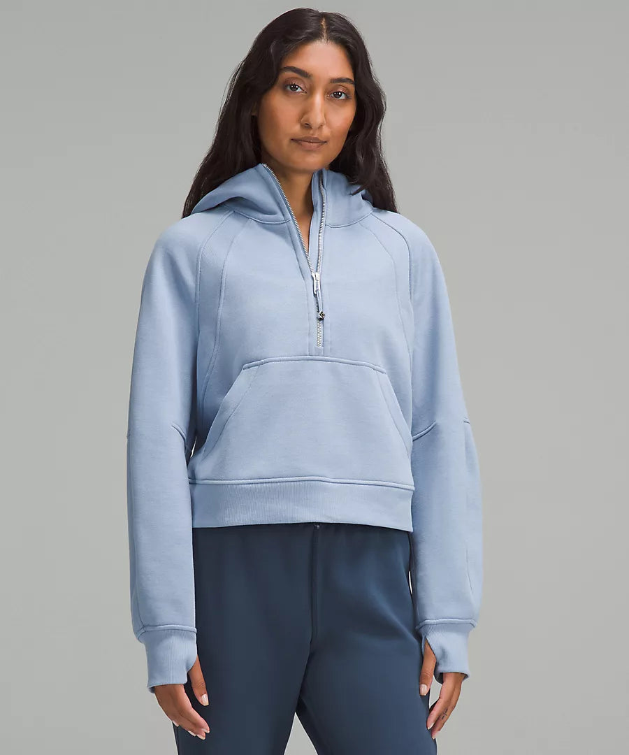 Scuba Oversized Half Zip Hoodie- Blue Willow