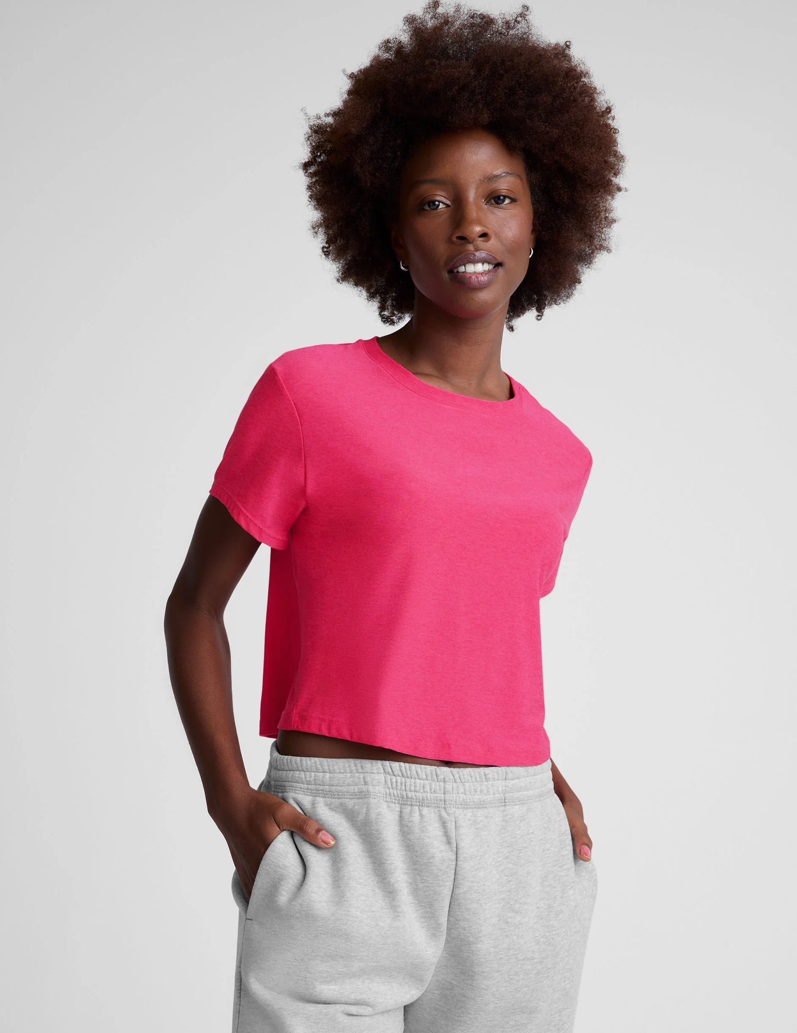 Featherweight Supreme Cropped Tee- Vivid Pink Heather