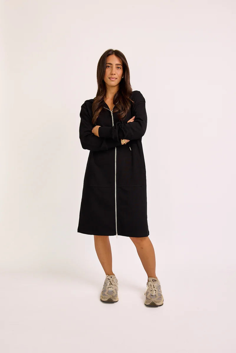 The Double Zip Hoodie Dress- Black