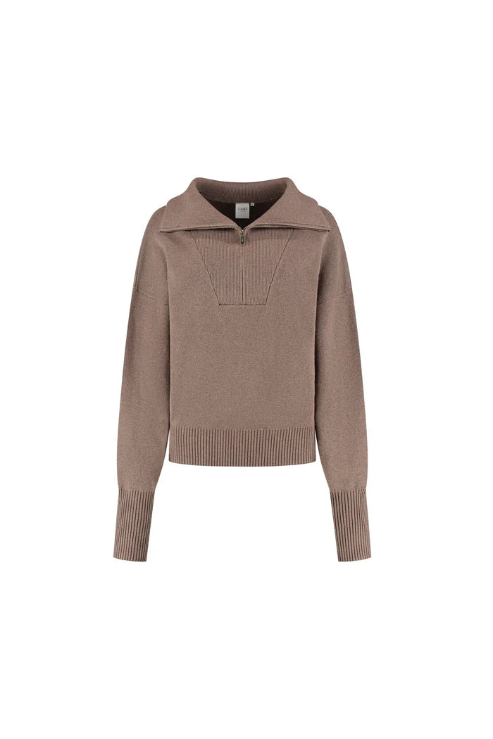 Olly Half Zip Sweater- Brown