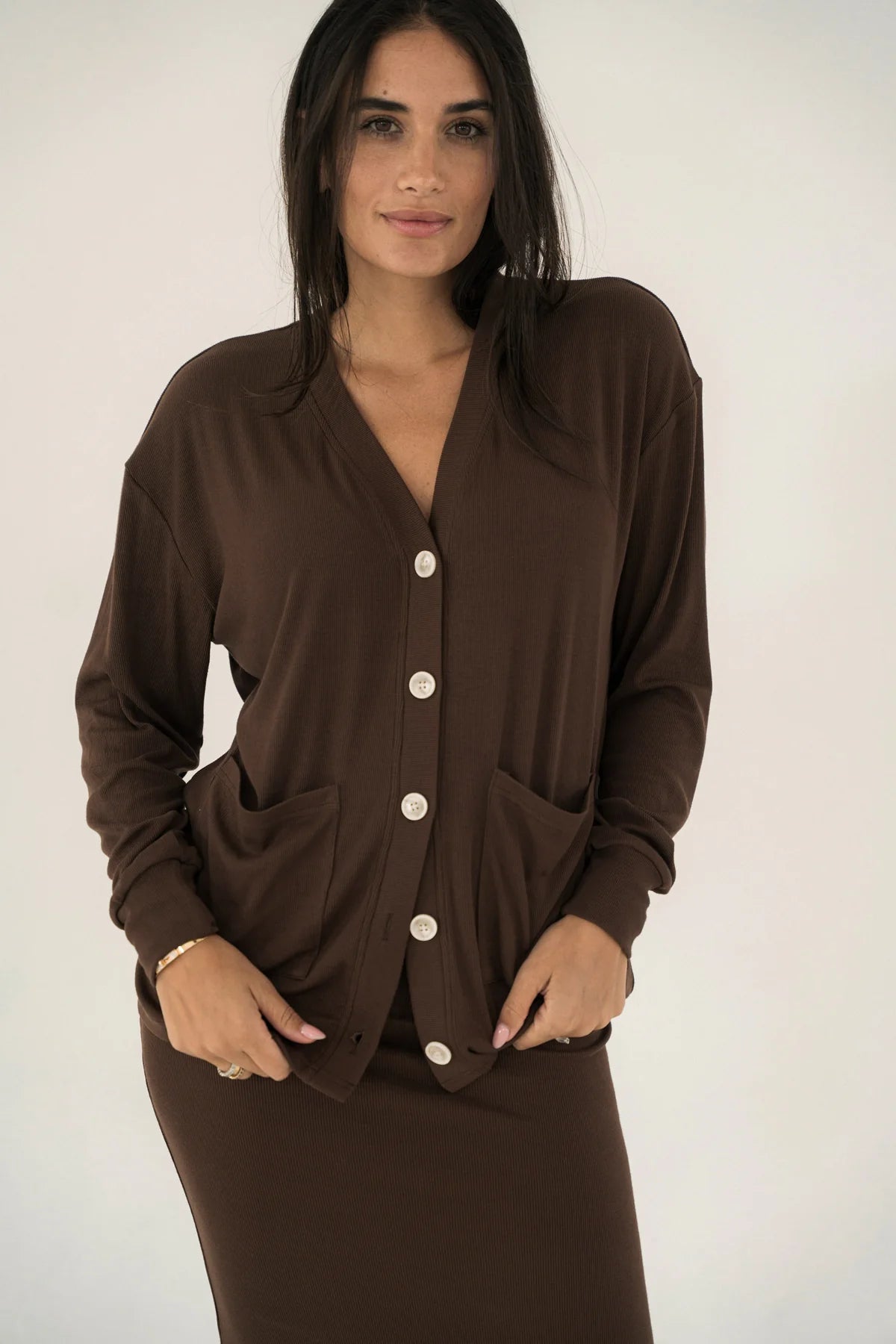 Oversized Ribbed Cardigan- Espresso