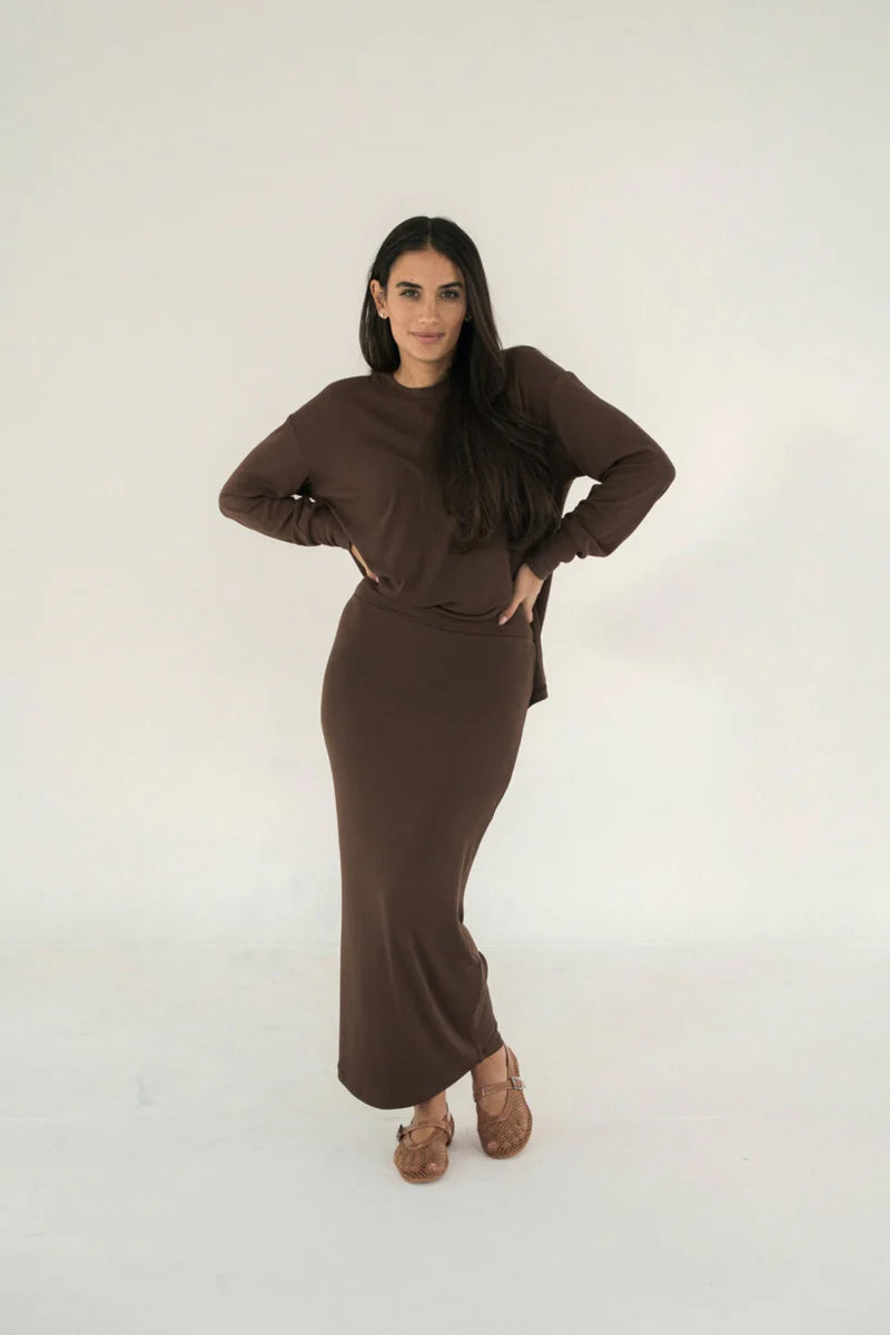 The Ribbed Midi Skirt- Espresso