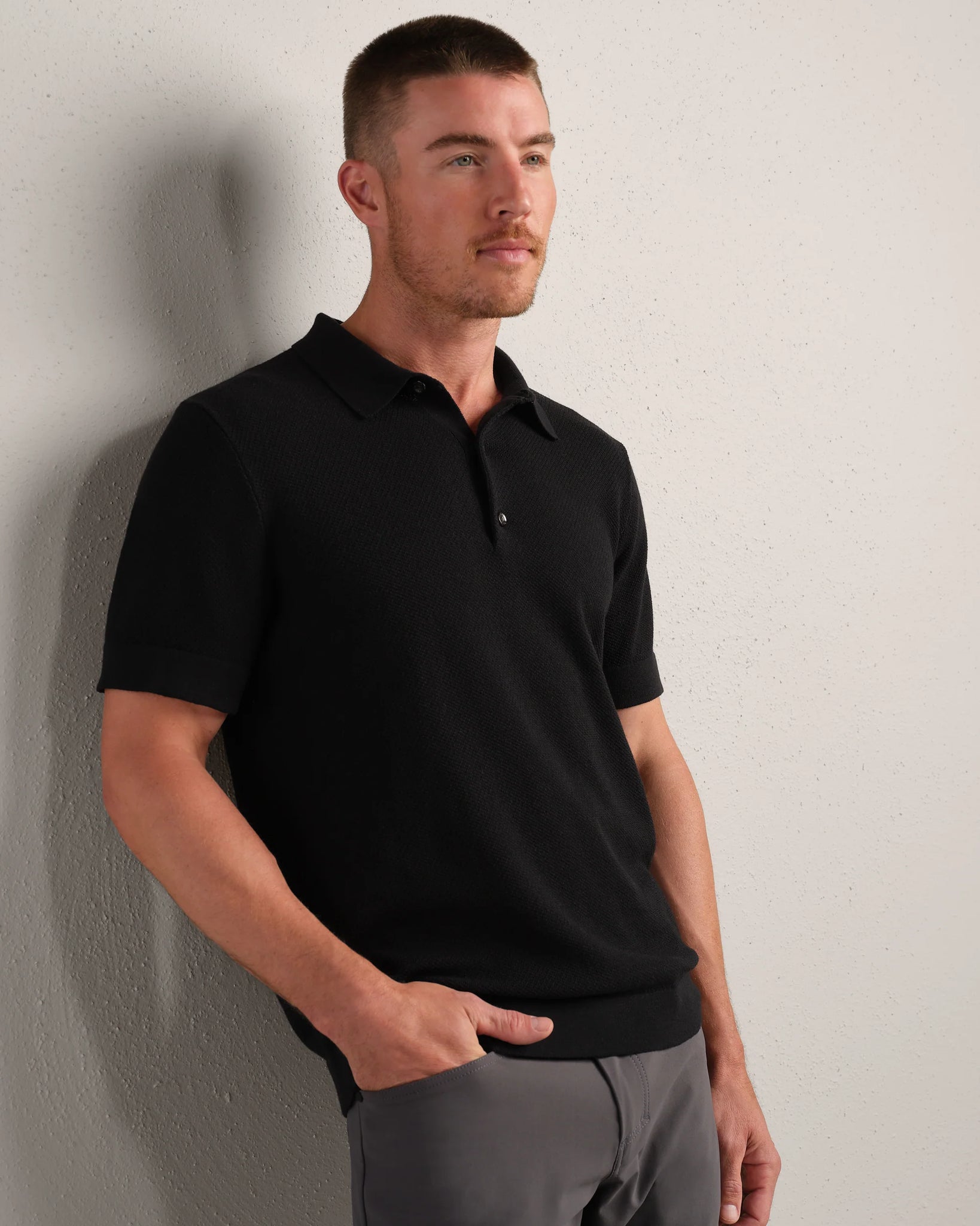 Resolve Pique Sweater Polo- Black
