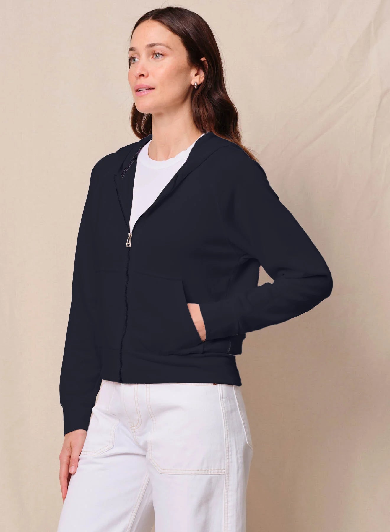 Softest Fleece Raglan Hood Zip Up- Black