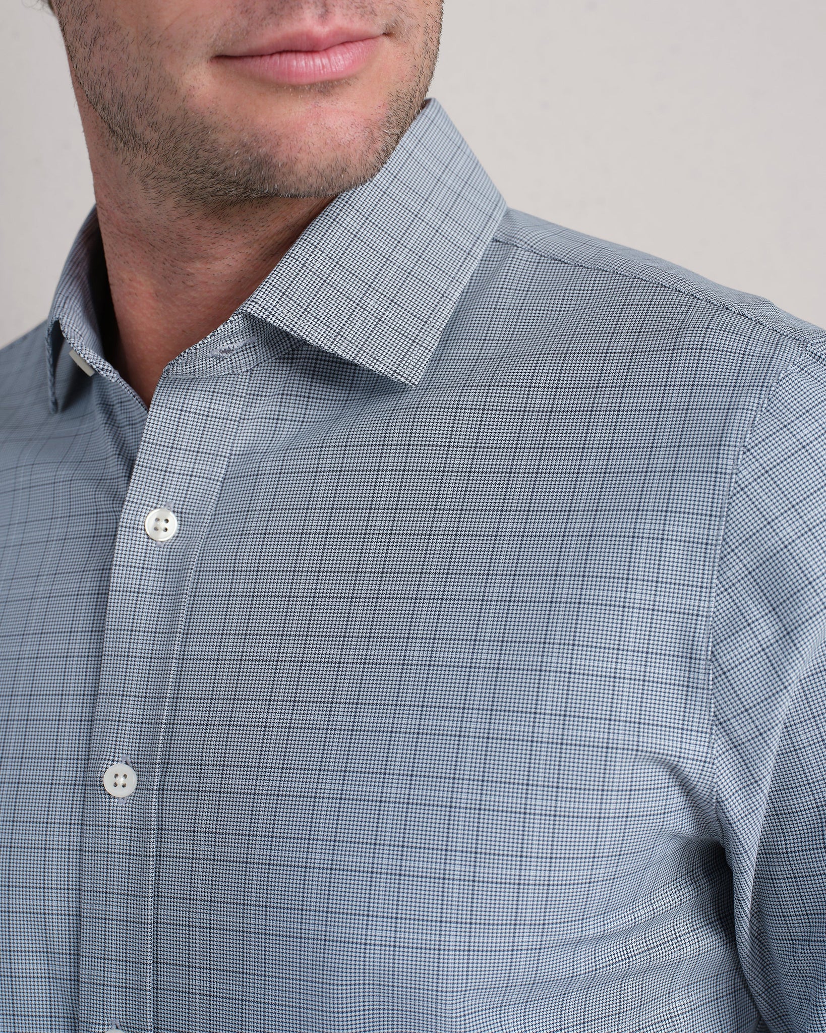 State Of Mind Shirt Slim Fit- Blue Pearl Houndstooth