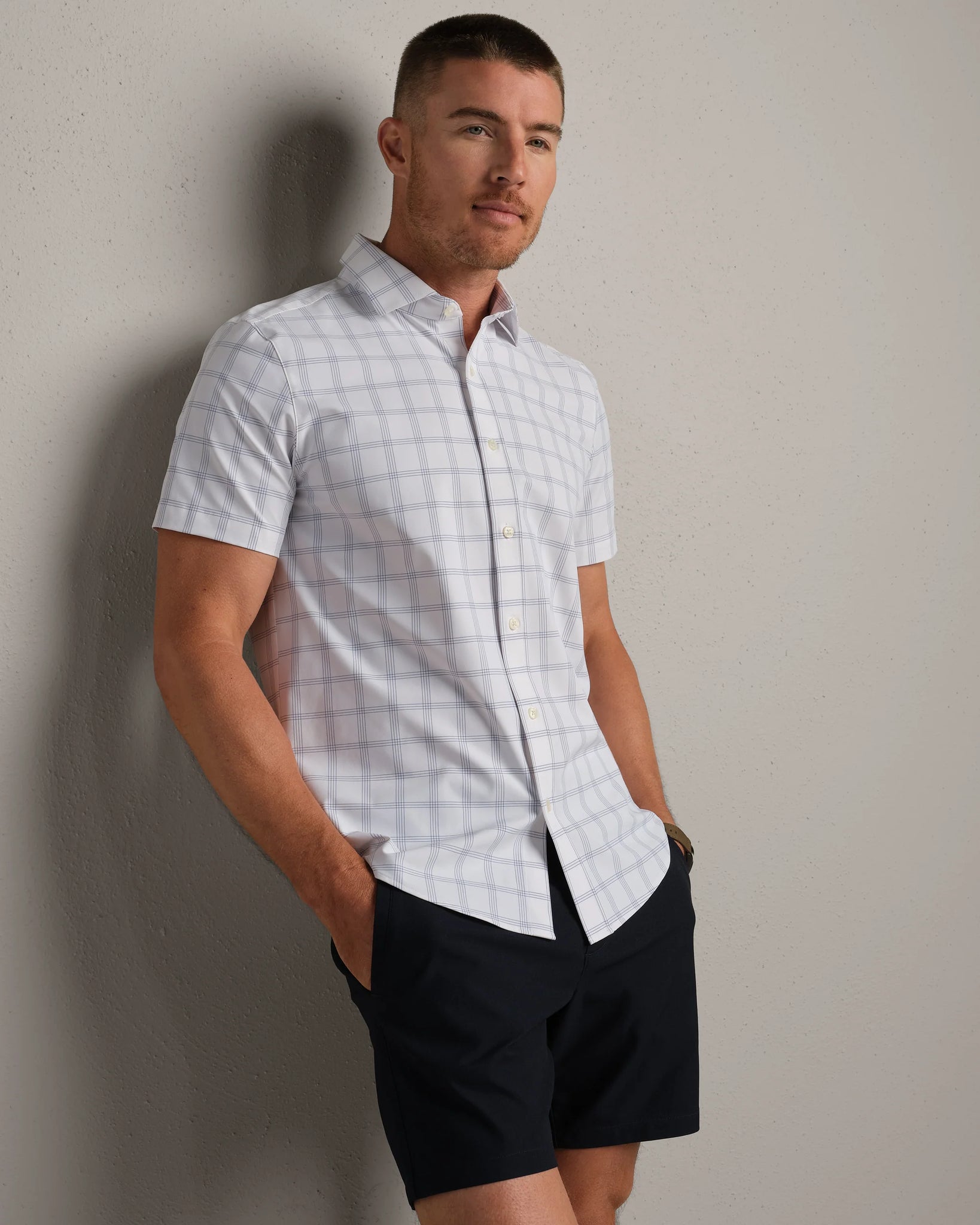 State of Mind Short Sleeve Shirt- Blue Marlin/White Wash Plaid