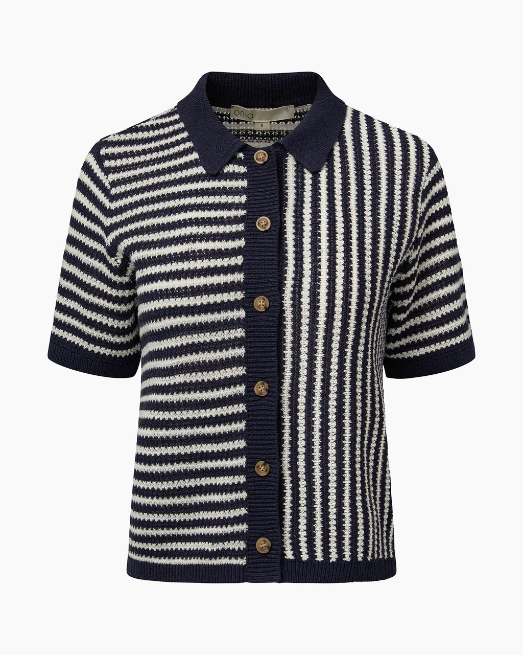 Linen Knit Button Up- Navy/White