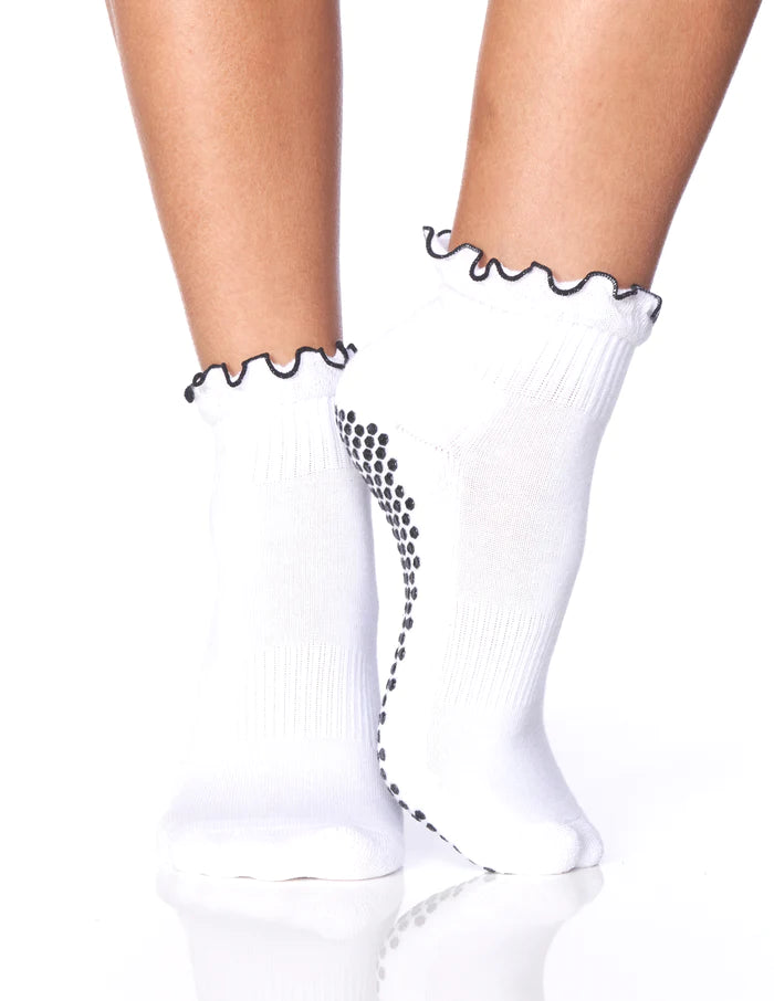 Ruffle Grip Sock-White