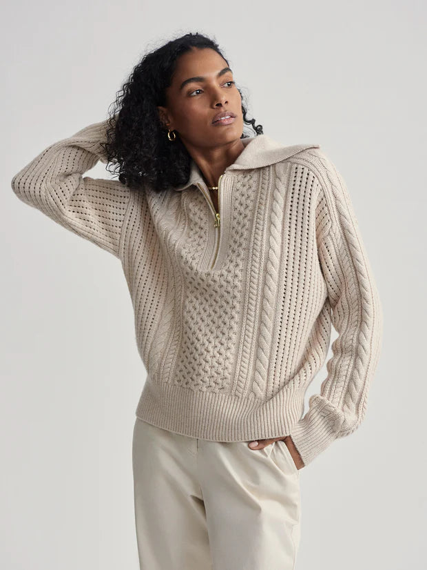 Camello Relaxed Cable Half Zip- Parchment