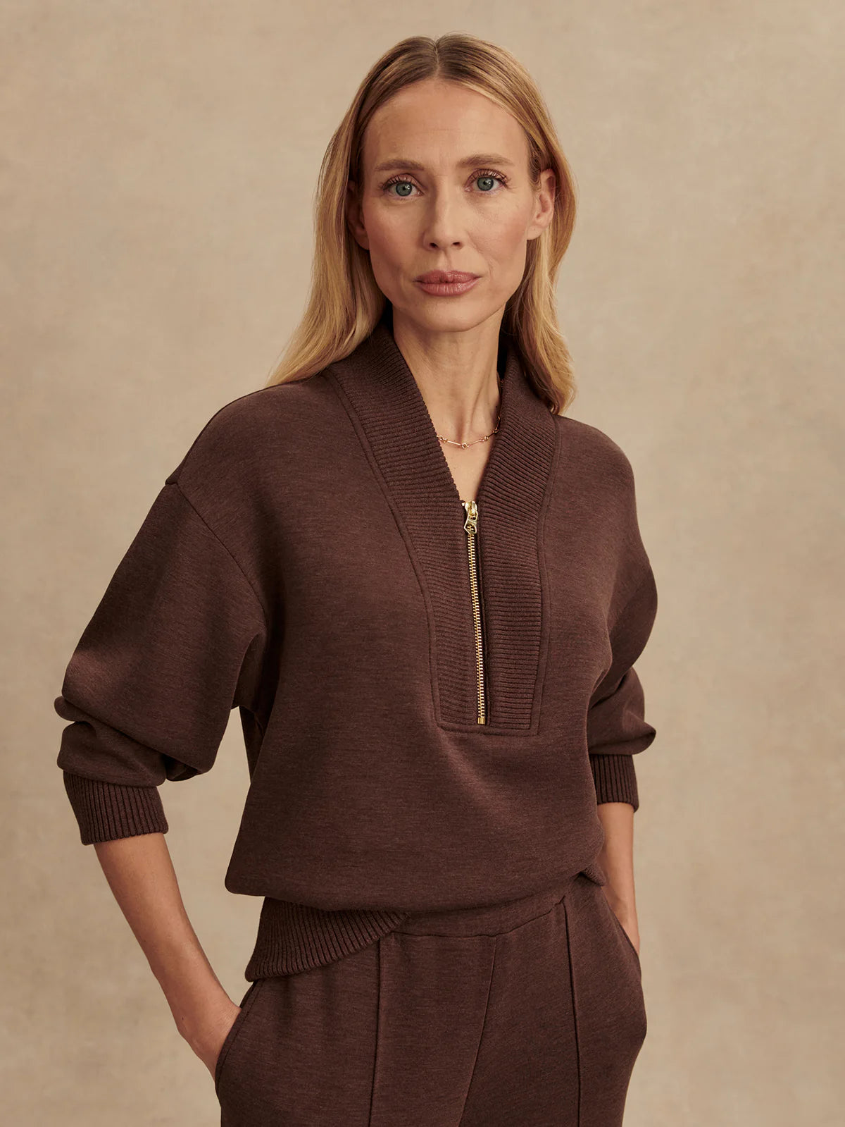 Sally Half Zip Sweat- Coffee Bean Marl