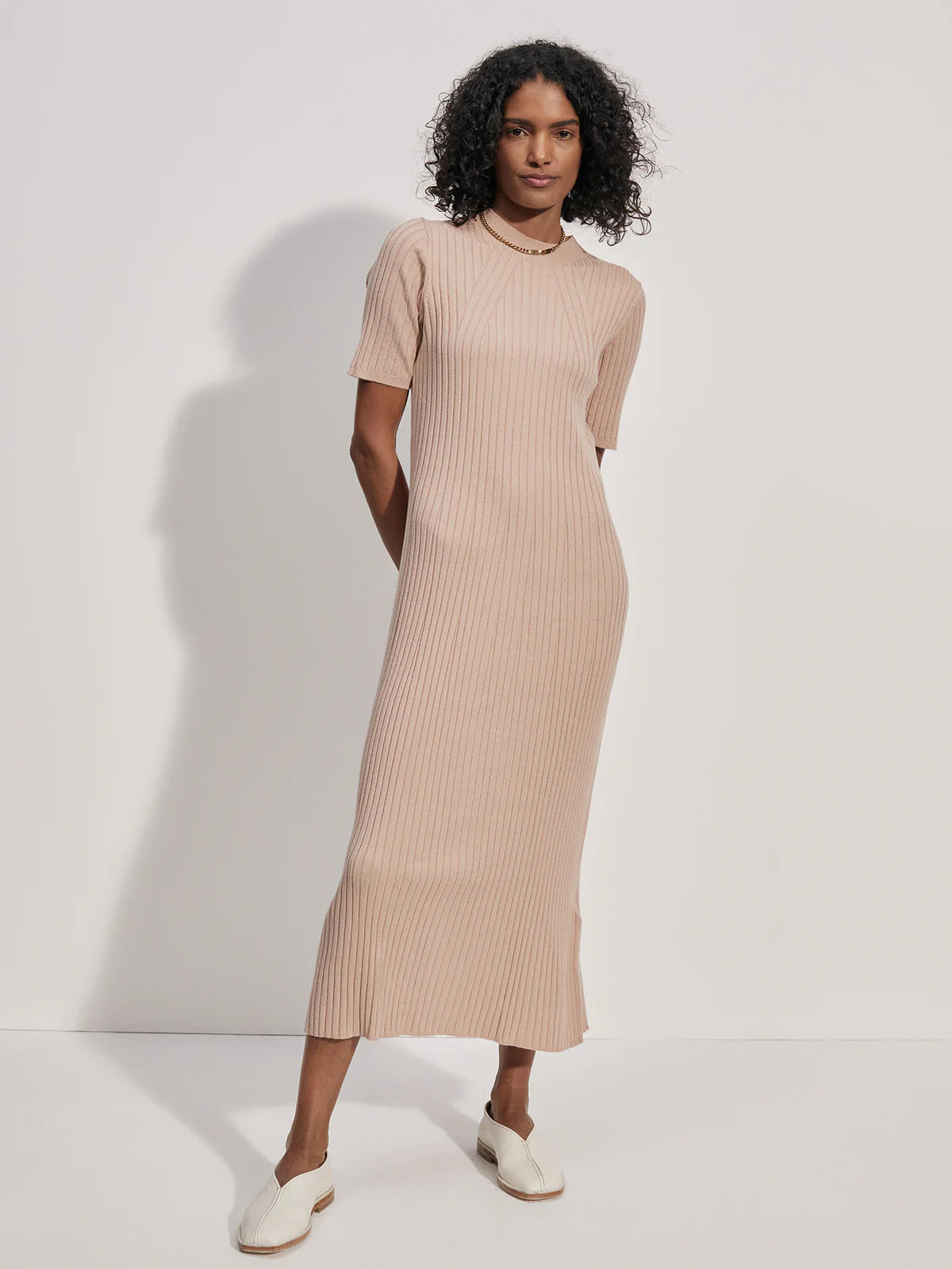Maeve Rib Knit Midi Dress- Warm Taupe