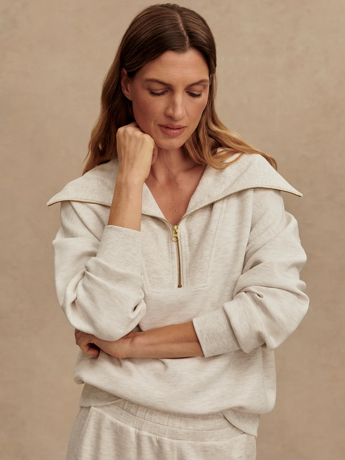 Catherine Half Zip Sweat- Ivory Marl