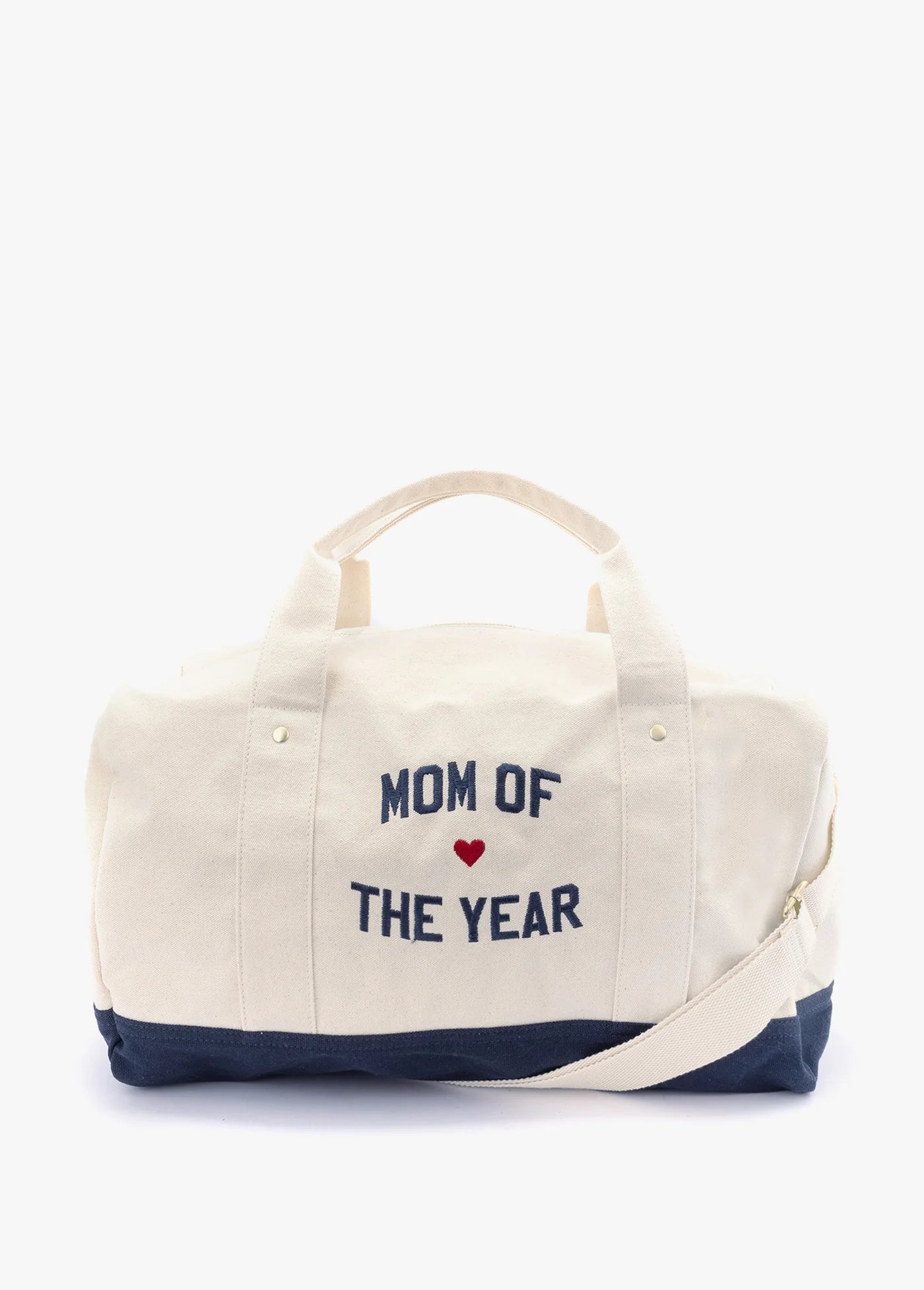 Mom Of The Year Canvas Duffle Bag- Natural Navy Blaze
