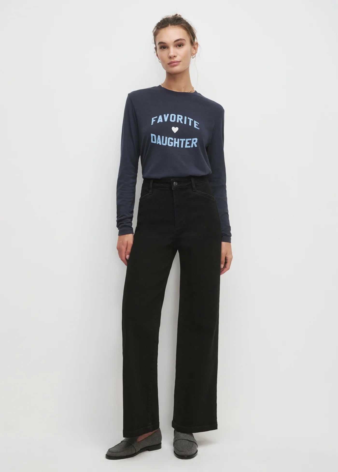 The Favorite Daughter Long Sleeve Tee- Navy/Light Blue