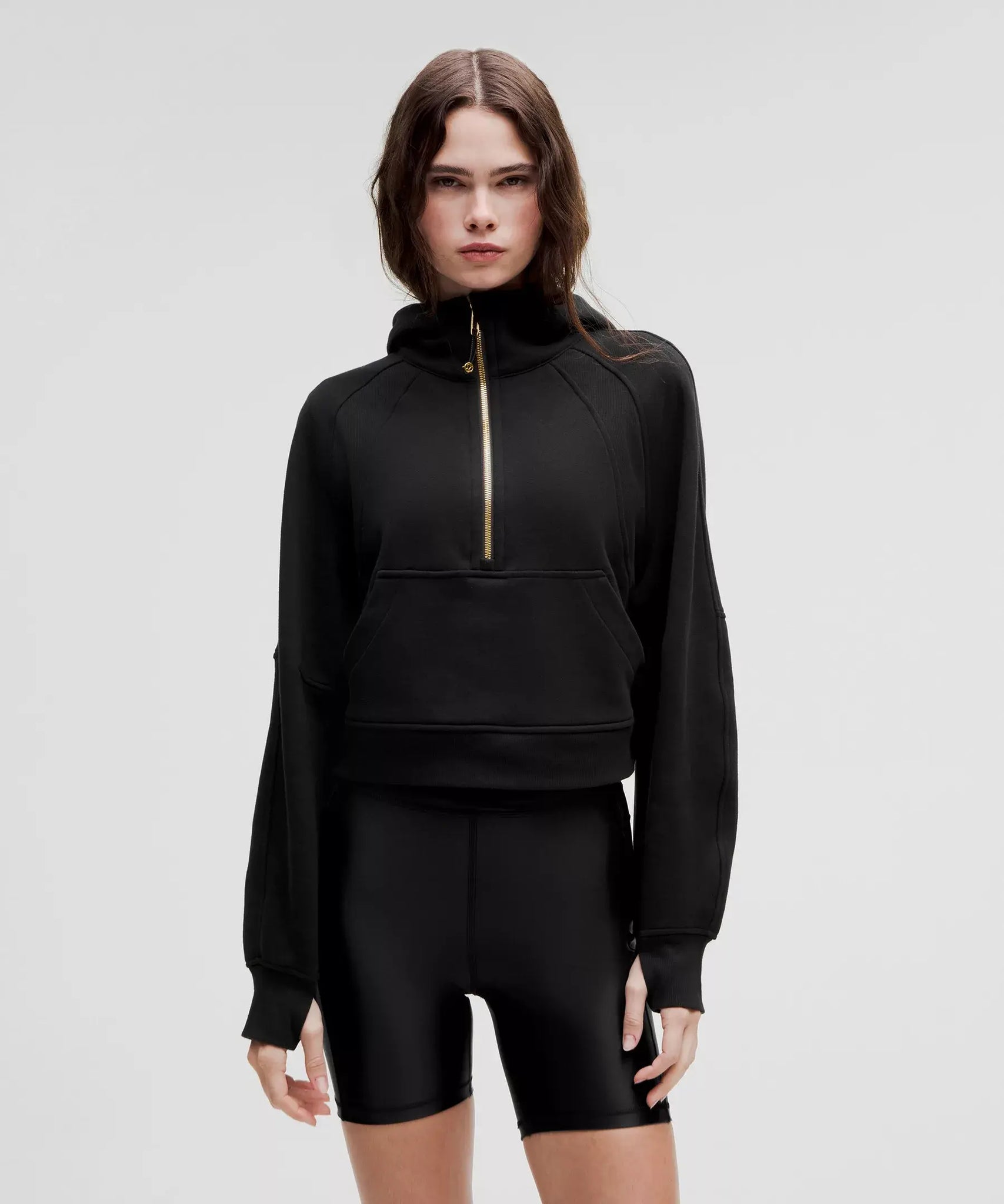 Scuba Oversized Half Zip Hoodie- Black/Gold