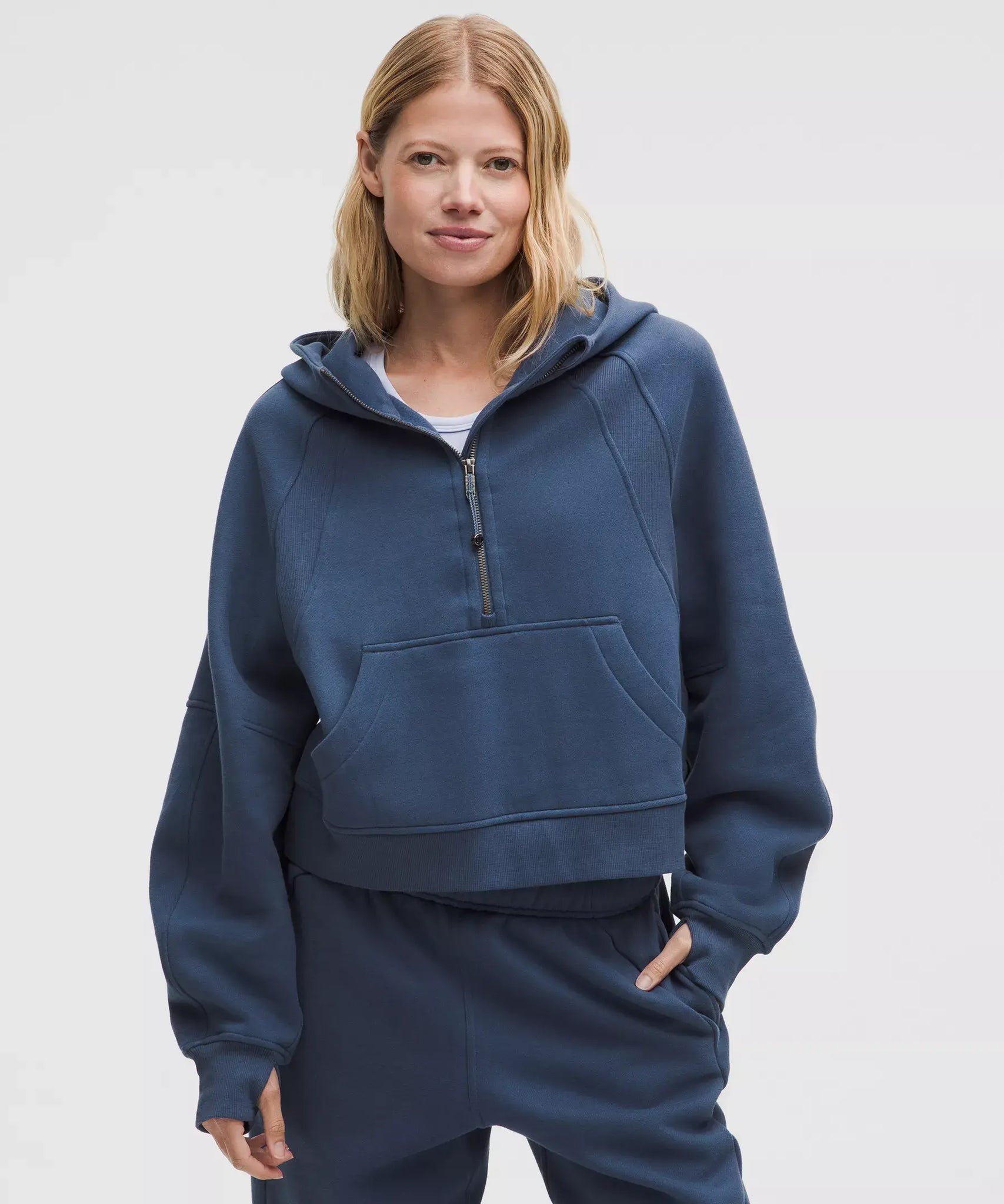Scuba Oversized Half Zip Hoodie- Blue Twill