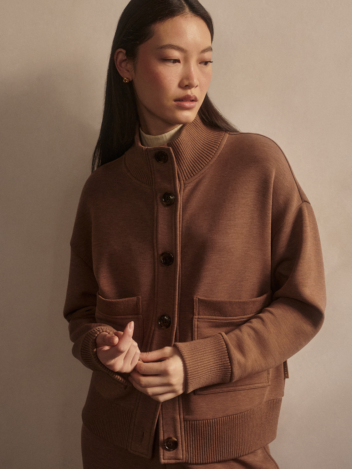 Sabrina Button Through Sweat- Golden Bronze Marl